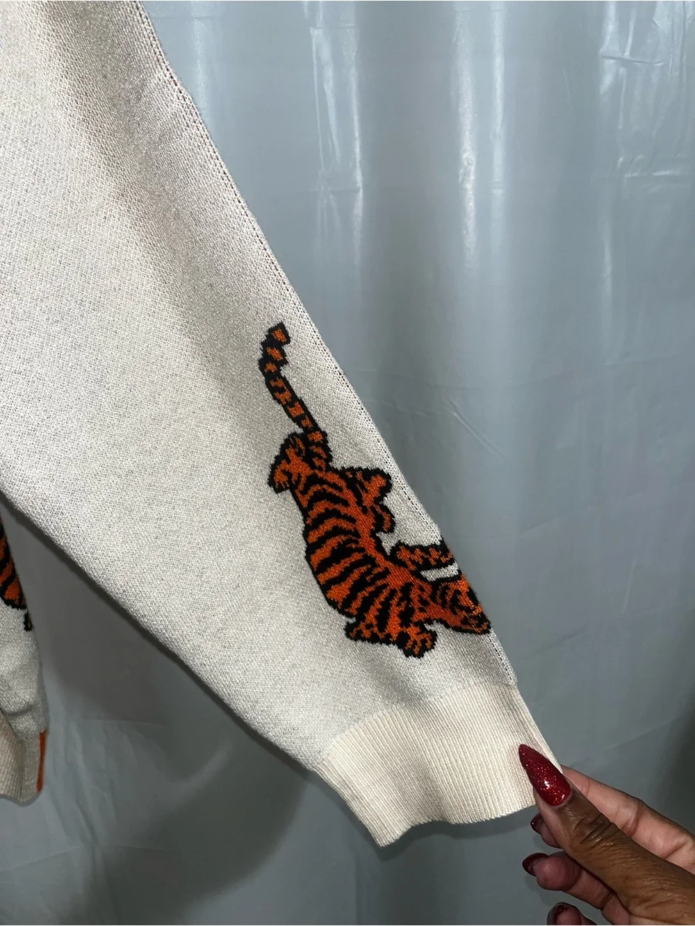 Orange and Cream Leopard-Tiger Button Down Cardigan Sweater - Women